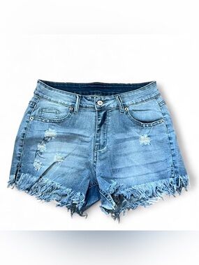 Light Wash Distressed Frayed Hem Denim Shorts Size Medium